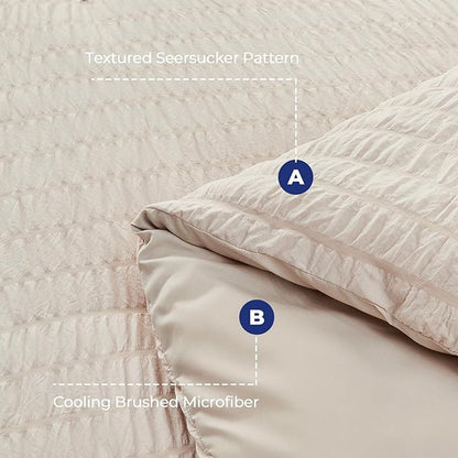 HYMOKEGE Beige Twin XL Comforter Set Seersucker 5 Pieces, All Season Luxury Bed in a Bag for Bedroom, Bedding Set with Comforter, Sheets, Pillowcase & Sham