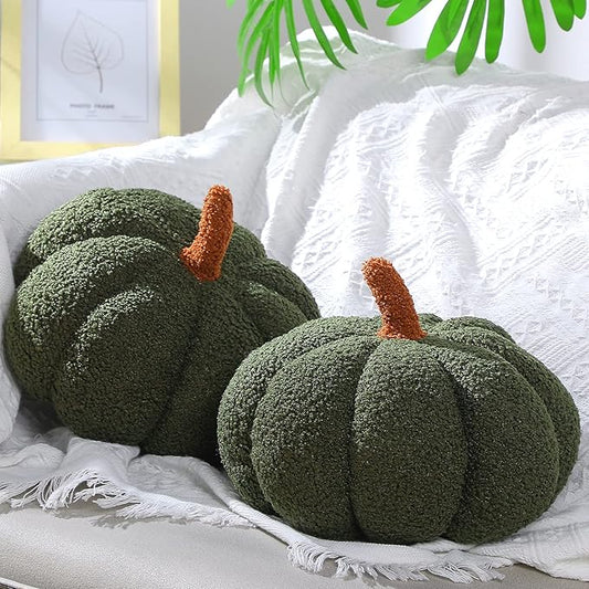 Queekay 2 Pcs Pumpkin Pillow Plush 11 x 9.5 Inch Thanksgiving Stuffed Pumpkin Decor for Fall Home Bedroom Throw Pillow Cushion Gifts for Holiday Operation Christmas Halloween Car Sofa(Army Green)