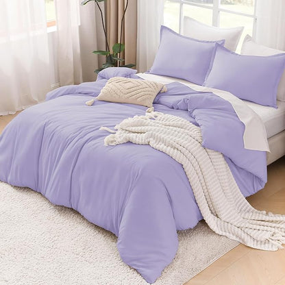 Litanika Lavender Purple Comforter King Size, 3 Pieces Lightweight Solid Bedding Comforter Set, All Season Fluffy Bed Set (104x90In Comforter & 2 Pillowcases)