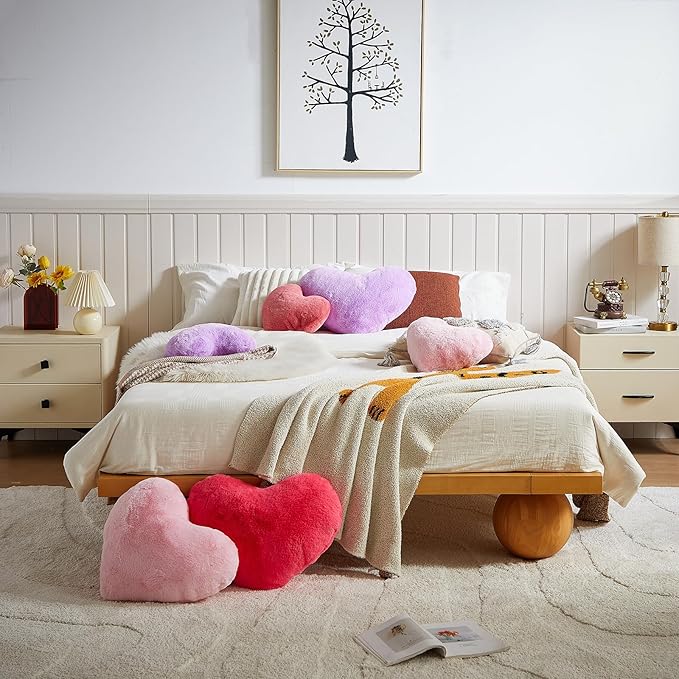 EastTree Heart Pillows, Peach Pink Heart Shaped Pillows, Love Throw Pillows Gifts, Ultra Soft Faux Rabbit Fur Small Cute Pillows, Women Girls Kid Room Decor 10x13 Inch