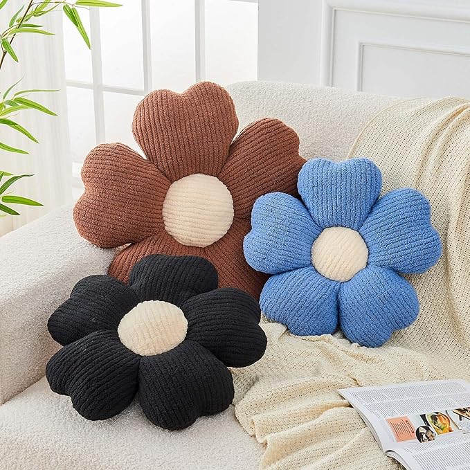 Flower Throw Pillow, Cute Flower Shaped Pillow Decorative Throw Pillow for Bed Couch, Soft Daisy Pillows Floor Seating Cushion Cushions (14.9 Inch Blue)