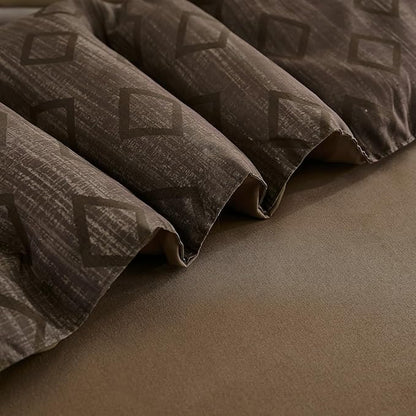 Cottolester Boho Comforter Set King Size,Light Brown Striped Bed in a Bag,7 Piece Plaid Comforter and Sheet Set,Soft Microfiber Complete Bedding Sets