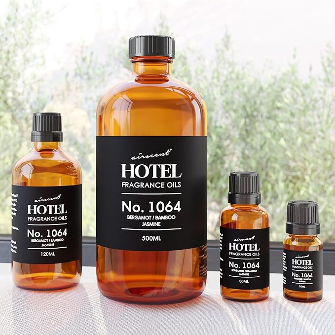 AirScent Hotel Diffuser Oil No. 1064 - Bergamot, Bamboo, Jasmine - Premium Fragrance Oil for Ultrasonic and Waterless Diffusers and Crafting - 30 mL, 1 fl oz Glass Dropper Bottle