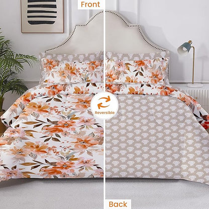 Floral King Comforter Set with Sheets, 7 Piece Luxury Vintage Bedding, Soft Microfiber Bed in a Bag, Cozy Lightweight Bed Set, Burnt Orange Flower Brown Leaf Fall
