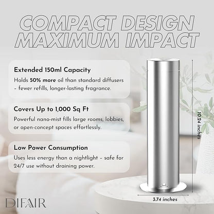 S150 Waterless Essential Oil Diffuser - Leak-Proof, Nano-Atomizing, Silent, Bluetooth/Remote Control, 1000 sq ft Coverage for Home, Office, Spa