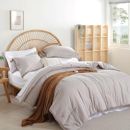 weigelia King Comforter Set Linen Grey Comforter King Bed in a Bag Bedding Set 7 Pieces King Size Comforter Set with Sheets for All Season