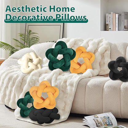 2 Piece Knot Pillows, Green Throw Pillows Knotted Star Cushion Decorative Plush Pillow for Bedroom Living Room, Emerald Green 12.59"