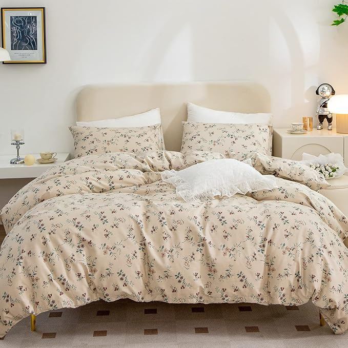 Floral Comforter Full Set 3 Pieces Soft Cute Vintage Floral Bedding Comforter Lightweight Garden Style Floral Botanical Comforter Set for All Seasons 1 Comforter and 2 Pillowcases