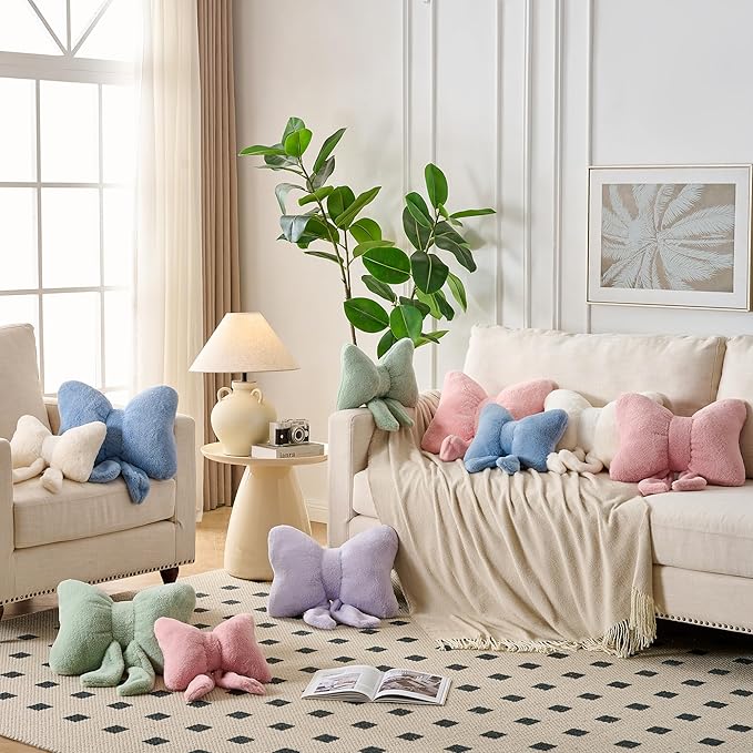 Bowknot Throw Pillows Bow Decorative Pillow Aesthetic Home Decor Knot Plush Pillows Soft Seat Cushions Cute Throw Pillow for Couch Bow Room Decor