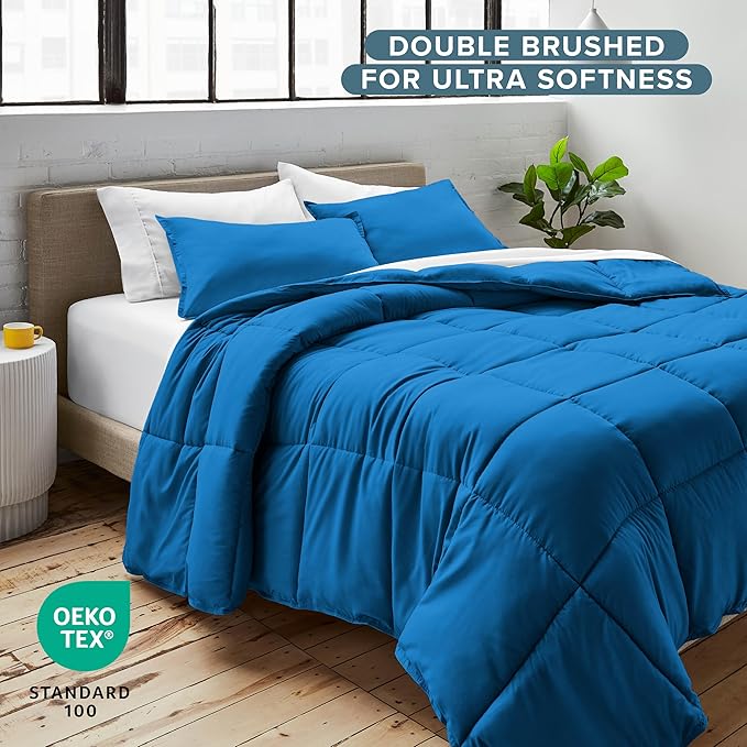 Bare Home Comforter Set - Queen Size - Ultra-Soft - Goose Down Alternative - Premium 1800 Series - All Season Warmth (Queen, Medium Blue)