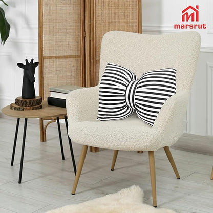 Bow Shaped Pillow, Decorative Sofa Throw Pillows, 17.7" x 13.8", Striped Black and White Reversible Pillow Cushions for Couch Bed Sofa Office Car Decor Neck Waist, Hand Made Cotton, Detachable to Wash