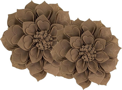 Fennco Styles Handmade 3D Heart-Shaped Petals Flower Decorative Filled Throw Pillow 13" Round - Mocha Floral Pillow for Couch, Home Décor and Holiday, Housewarming Gift