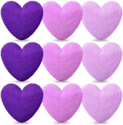 9 Pcs Purple Series Heart Pillow Faux Rabbit Fur Fluffy Love Heart Throw Pillows Cute Decorative Soft Throw Cushion Gift for Women Couch Bed Sofa Chair Home 11 in