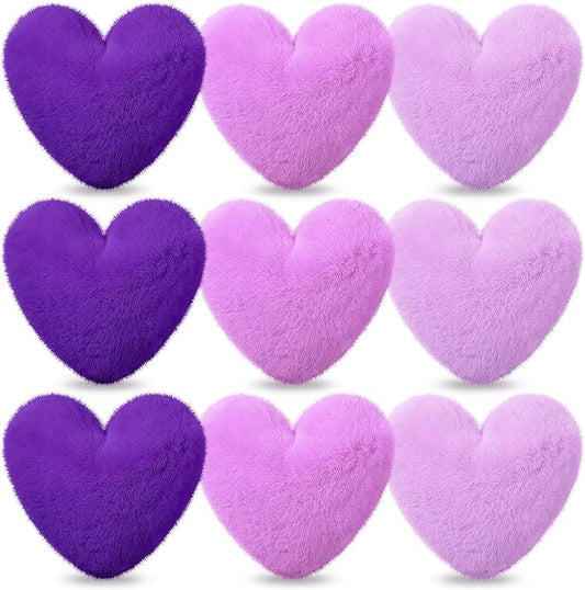 9 Pcs Purple Series Heart Pillow Faux Rabbit Fur Fluffy Love Heart Throw Pillows Cute Decorative Soft Throw Cushion Gift for Women Couch Bed Sofa Chair Home 11 in