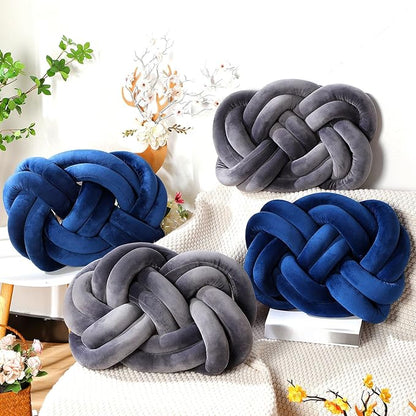 Sintuff Set of 2 Velvet Knot Pillow Ball 14 x 16 Inch Soft Decorative Knotted Throw Pillow for Christmas Thanksgiving Couch Home Sofa Bedroom Decor to Add Comfort and Style(Navy Blue)