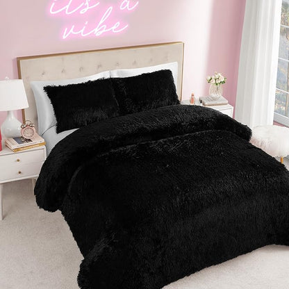 Juicy Couture Shaggy Faux Fur Black Twin/Twin XL Comforter Set - Soft and Cozy 2-Piece Machine Washable Bedding Comforter and Sham Set