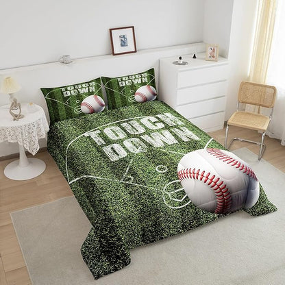 Feelyou Baseball Comforter Set Twin Size Gaming Sports Comforter for Boys Girls Teens Ball Games Bedding Set Gift for Baseball Lover Duvet Set Moss Green Quilt Set