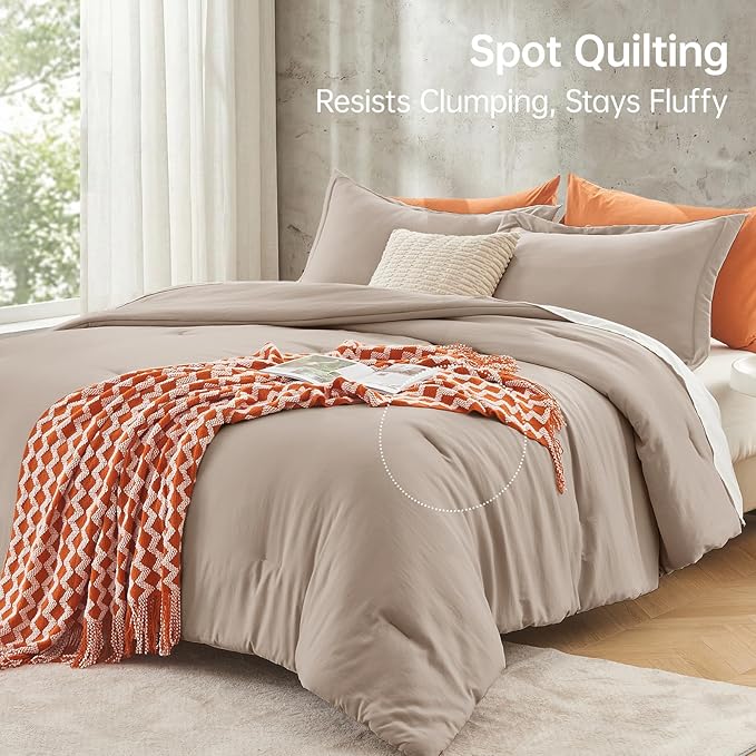 MUXHOMO King Size Comforter Set, All Season Ultra Soft Down Alternative Bedding - 3 Piece Lightweight Bed Set Includes 1 Comforter (104"x90") and 2 Pillow Shams (20"x36"), Dark Linen