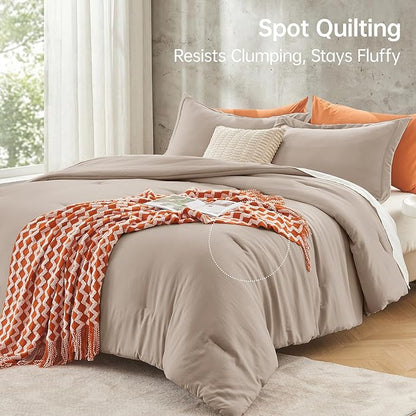 MUXHOMO King Size Comforter Set, All Season Ultra Soft Down Alternative Bedding - 3 Piece Lightweight Bed Set Includes 1 Comforter (104"x90") and 2 Pillow Shams (20"x36"), Dark Linen