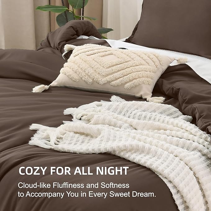 Litanika Comforters Twin/Twin XL Size Chocolate, 2 Pieces Lightweight Solid Bedding Set & Collections, All Season Fluffy Bed Set (66x90 Inches Comforter & 1 Pillowcase)