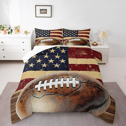 Feelyou Rugby Comforter Set Full Size Football Comforter for Boys Girls Teens Rugby Sports Bedding Set Gift for Football Lover Duvet Set Room Decor Brown Quilt Set