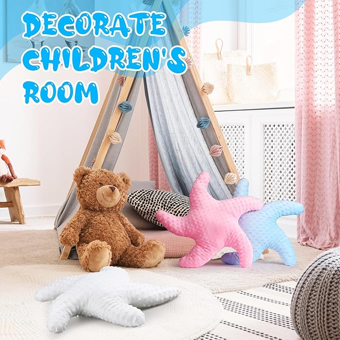 Fumete Starfish Pillow Beach Starfish Shaped Throw Pillows 20'' Stuffed Animal Cute Plush Coastal Decor Ocean Star Pillow Plush Cushion for Bedroom Living Room Sofa Couch(Pink White Blue,3 Pcs)