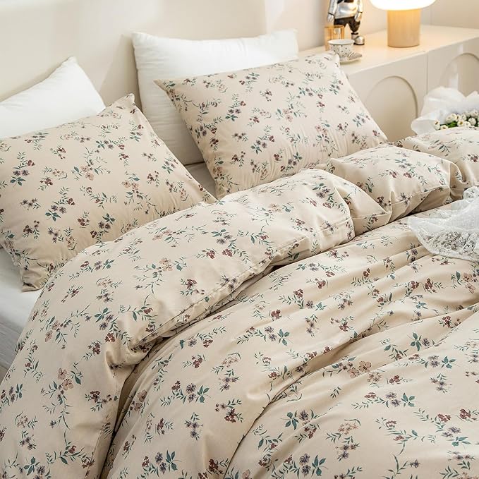 King Size Floral Comforter Set 3 Pieces Soft Cute Vintage Floral Bedding Comforter Lightweight Garden Style King Floral Botanical Comforter Set for All Seasons 1 Comforter and 2 Pillowcases