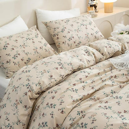 Floral Comforter Queen Set 3 Pieces Soft Cute Vintage Floral Bedding Lightweight Garden Style Botanical Comforter Set for All Seasons 1 Comforter and 2 Pillowcases