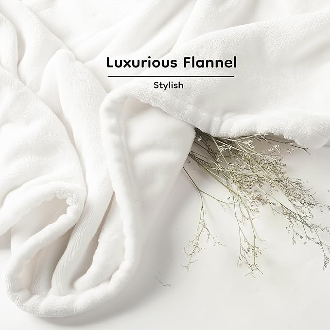 Electric Heated Blanket Throw Size 50"×60", Breathable & Luxurious Flannel, Soft Warm Gift with Over-Heat Protection, 4 Heating Levels & 3 H Auto Shut Off, Machine Washable, White