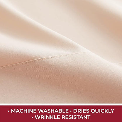 Mellanni RV Short Queen Sheets - 4 PC Iconic Collection Bedding - Hotel Luxury, Extra Soft, Cooling Bed Sheets - Deep Pocket up to 10 inch (RV/Short Queen, Beige)