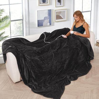 Electric Heated Blanket King Size 90"×100", Comfortable & Luxurious Flannel, 4 Heating Levels & 10 H Auto Shut Off, Dark Grey