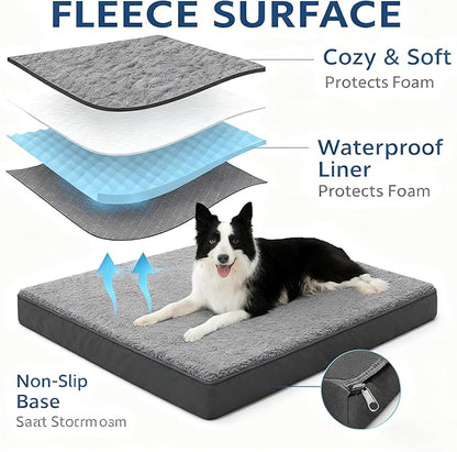 Dog Bed with Waterproof Inner Liner, Removable Cover, Egg Crate Foam Dog Beds, Easy to Clean，45×32Inch，Khaki