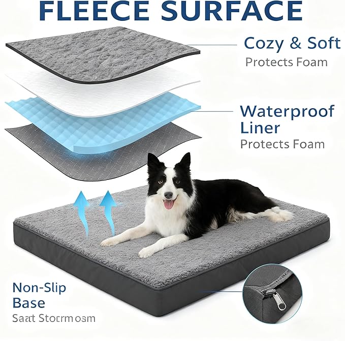 Dog Bed with Waterproof Inner Liner, Removable Cover, Egg Crate Foam Dog Beds, Easy to Clean，30×20Inch，Gray