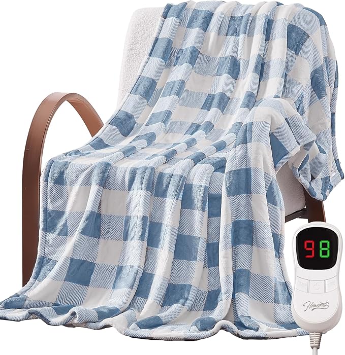 Homemate Electric Blanket Heated Throw - 50“x60“ Ultra Soft Cozy Flannel Heating Blanket with 10 Fast Heat Levels 8 Hours Auto Off Over-Heated Protection ETL Certification Keep Warm in Home Office