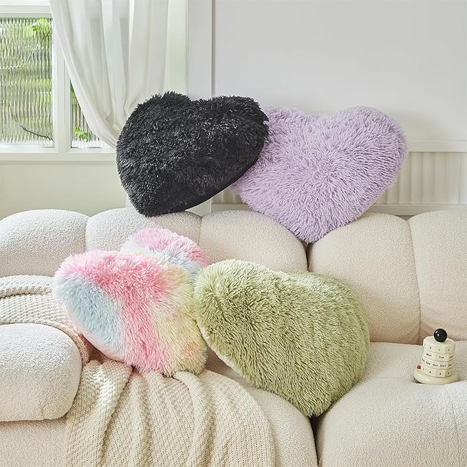 MOOWOO Fluffy Heart Pillow, Faux Fur Throw Pillow,Sherpa Plush Fluffy,Cute Soft Throw Cushion, Valentines Day,Thanks Giving Days,Christmas Day Decorative for Home Bed Couch Heart Shape