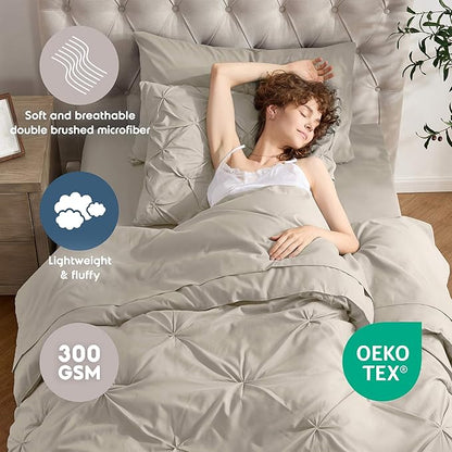 Nestl Twin Comforter Set 5 Piece - Pintuck Twin Bedding Sets Beige, College Dorm Room Essentials for Girls and Boys Bed in a Bag Twin All Season, Twin Comforter Set with Sheets, Pillowcase and Sham