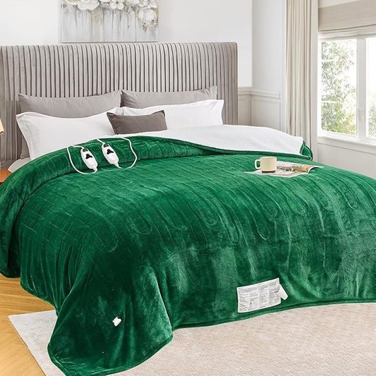 greenoak Heated Blanket Electric Queen Size 84"X90" Dual Control, Heating Blanket with 10 Heat Levels 8 Hours Auto-Off, Fleece Soft Gifts for Grandma Seniors Mom,Mint Green