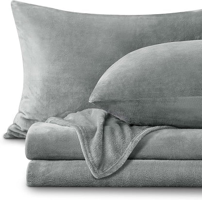 BEDELITE Flannel Sheets Twin Size Grey - Super Soft Fleece Sheets Set Fluffy Extra Plush, 3 Piece(Include Fitted Sheet, Flat Sheet, 1 Pillowcase)