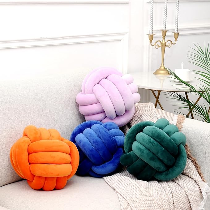 Petrella Knot Pillow Throw Pillows Ball Round Cute Throw Pillows Home Decor Cushion Decorative Aesthetic Spandex,Jewel Blue 11inch