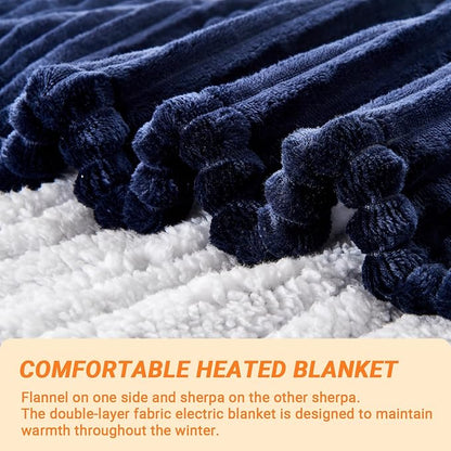 Heated Blanket Electric Queen, Soft Flannel Heating Blanket with 8 Hours Auto Off 10 Fast Heating Levels Machine Washable Sherpa Heated Blanket with Overheating Protection