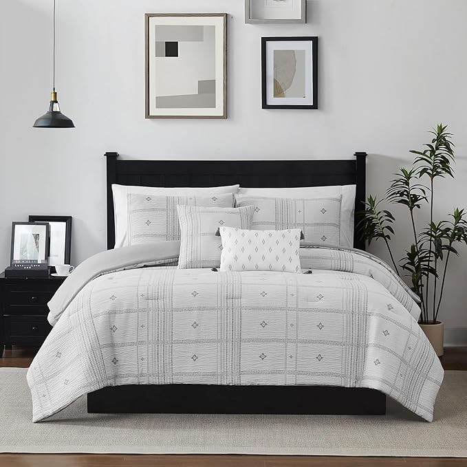 Modern Threads 5-Piece Jacquard Comforter Set, Elena King in Grey – Elegant Comforter, 2 Pillow Shams, and 2 Decorative Pillows