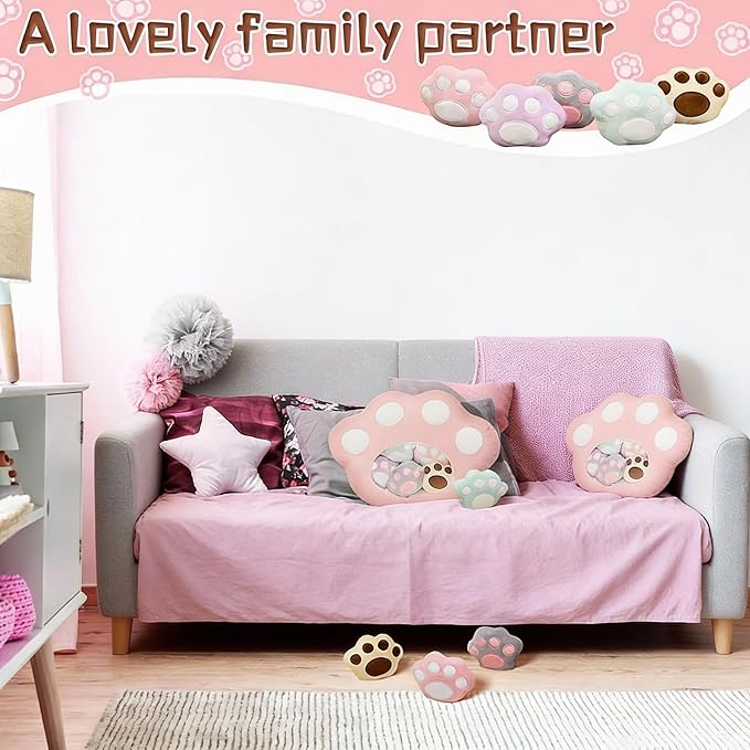 Lewtemi Cute Banana Pillow Kawaii Stuffed Animal Removable Emotional Plush Support Cat Dinosaur Gift for Home Room Positive Decor(Cat Paw)