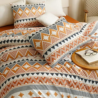 CLOTHKNOW Aztec Southwestern Comforter Set California King Geometric Bedding Comforter Sets Aztec Navajo Comforter Brown Orange Waves Striped Comforter Triangle Comforter Sets Cal King, Bohemian-1