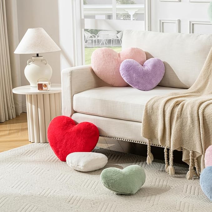 Heart Pillow Fluffy Pink Heart Shaped Throw Pillows Super Soft Faux Rabbit Fur Heart Throw Pillow Room Decorative Pillow,Wedding Decor