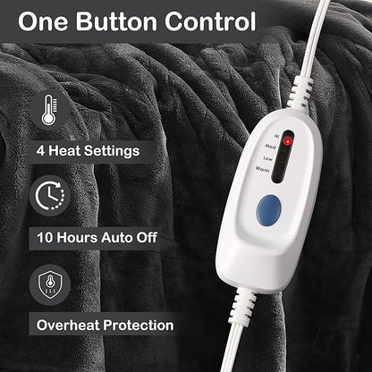 Electric Heated Blanket Full Size 72"×84" with 9 Heating Levels & 1-10Hs Auto Off, Single Control Large Heating Heater Blankets, Cozy for Bed & Sofa, Energy Efficient, Machine Washable, Dark Gray