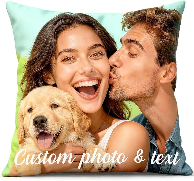 Custom Pillow with Picture & Text, Valentines Day Gifts for Boyfriend, 3D Personalized Head Face Pillows, Custom Stuffed Photo Pillow, Birthday Anniversary Funny Gift for Couple Friend Family (Square)