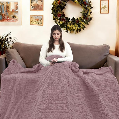 Electric Heated Blanket Full Size 72"×84" with 9 Heating Levels & 1-10Hs Auto Off，Double Sided Plush Sherpa, Energy Efficient, Machine Washable, for Couch & Bed, Light Purple
