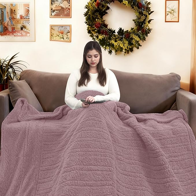 Electric Heated Blanket Queen Size 84"×90" Dual Control, 9 Heating Settings & 1-10Hs Auto Off, Overheat Protect, Double-Sided Sherpa, for Couch & Bed, Machine Washable Light Purple
