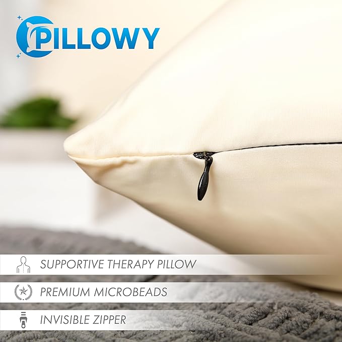 PILLOWY 22x22 Throw Pillowcase (Cover Only) -85/15 Nylon, Spandex -Luxurious, Silky, Stretchy & Soft - 1Pcs Solid Color -A Perfect Choice for Couch Chairs Sofa Bed Adult/Kids Bedroom, Off White-Creme