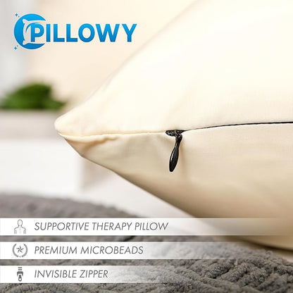 PILLOWY 24"x24" Throw Pillow - Off white- Creme: 1Pcs Luxurious Premium Microbead Pillow With 85/15 Nylon/Spandex Fabric. Forever Fluffy, Outstanding Beauty & Support. Silky, Soft & Beyond Comfortable